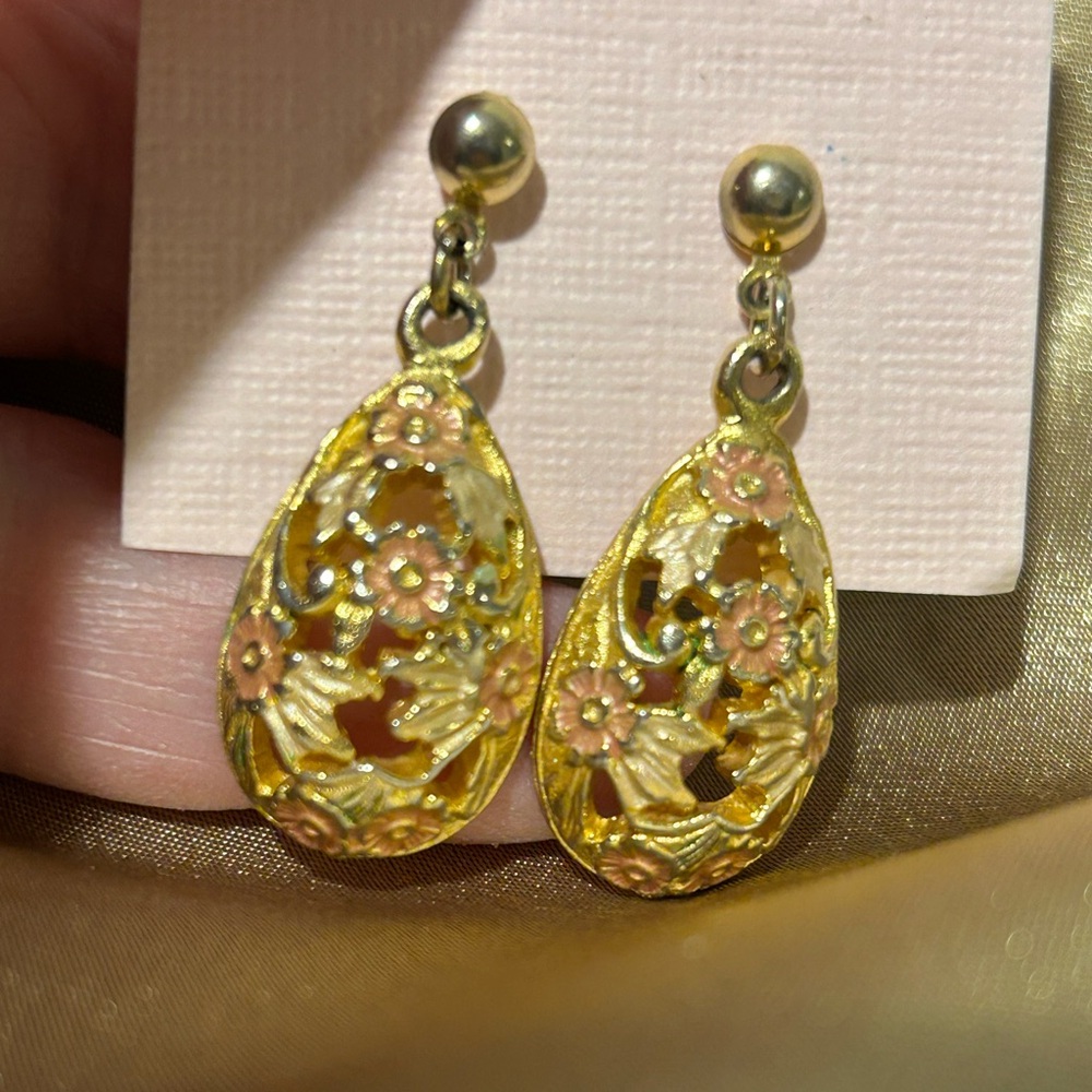 Gold Teardrop Multicolor Earrings - Picture 1 of 7